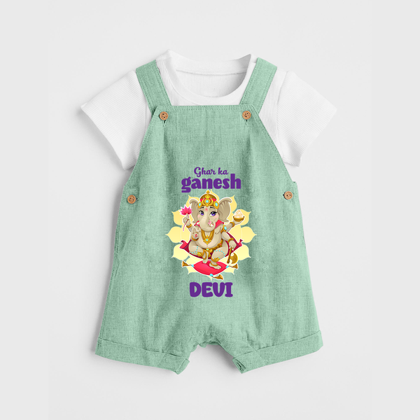 Ghar Ka Ganesha Dungaree | Custom Baby Dungaree for Your Home's Ganesha - MINT GREEN - 0 - 5 Months Old (Chest 18")