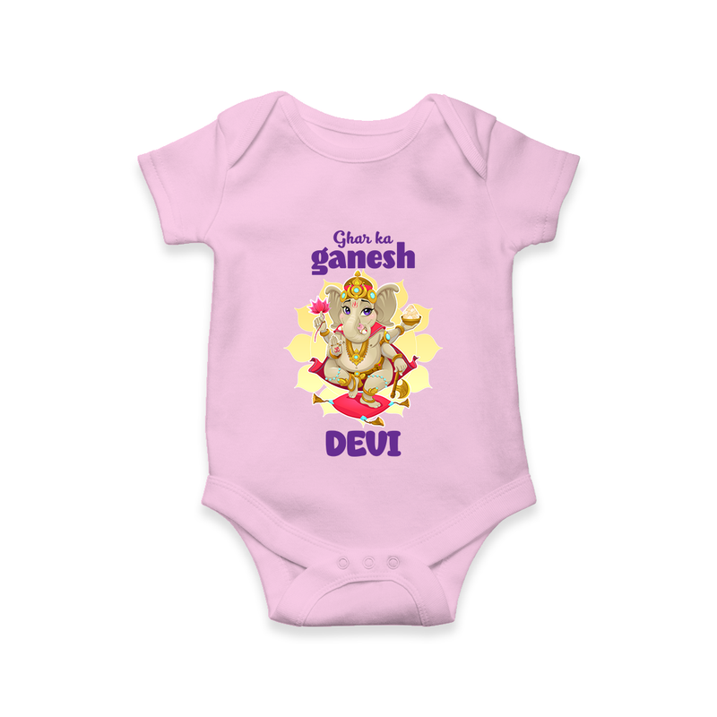Ghar Ka Ganesha Romper / Onesie | Custom Baby Romper / Onesie for Your Home's Ganesha - BABY PINK - New Born (Chest 14")