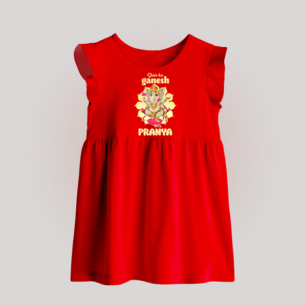Ghar Ka Ganesha Baby Frock | Custom Baby Frock for Your Home's Ganesha - RED - 0 - 3 Months Old (Chest 17")