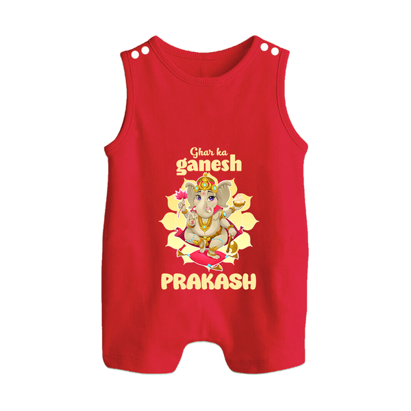 Ghar Ka Ganesha Romper Suit | Custom Baby Romper Suit for Your Home's Ganesha - RED - 0 - 5 Months Old (Chest 18")