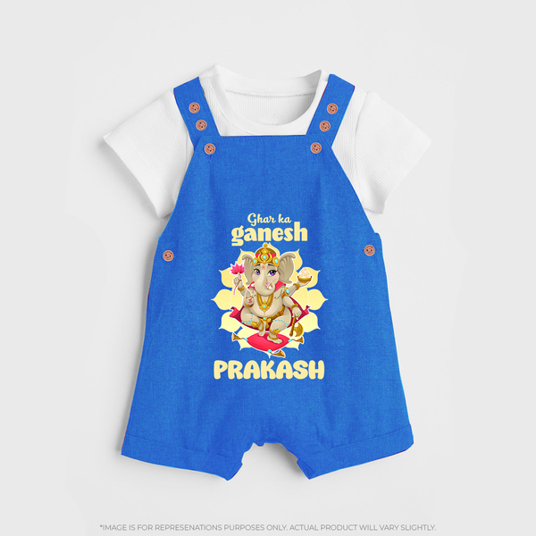 Ghar Ka Ganesha Dungaree | Custom Baby Dungaree for Your Home's Ganesha - COBALT BLUE - 0 - 5 Months Old (Chest 18")