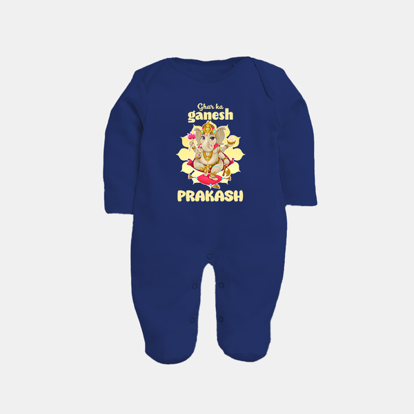 Ghar Ka Ganesha Sleep Suit | Custom Baby Sleep Suit for Your Home's Ganesha - NAVY BLUE - New Born (Chest 7.5")