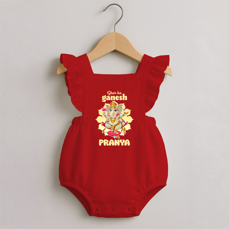 Ghar Ka Ganesha Romper Frock | Custom Baby Romper Frock for Your Home's Ganesha - RED - 0 - 3 Months Old (Chest 19")