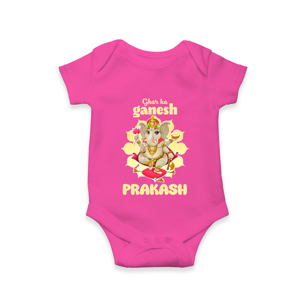 Ghar Ka Ganesha Romper / Onesie | Custom Baby Romper / Onesie for Your Home's Ganesha - HOT PINK - New Born (Chest 14")
