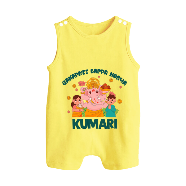 Ganapati Bappa Morya Romper Suit | Personalized Baby Romper Suit for Ganesh Chaturthi - PASTEL YELLOW - 0 - 5 Months Old (Chest 18")