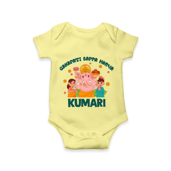 Ganapati Bappa Morya Romper / Onesie | Personalized Baby Romper / Onesie for Ganesh Chaturthi - PASTEL YELLOW - New Born (Chest 14")