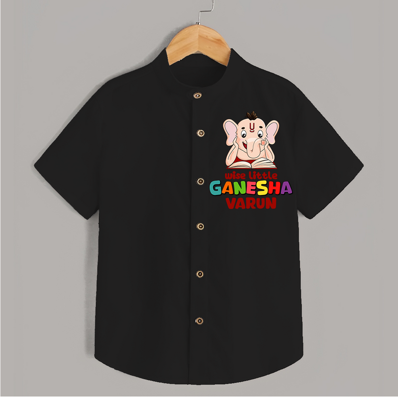 Wise Little Ganesha - Customised Shirt for Kids - BLACK - 0-6 Months Old (Chest 23")