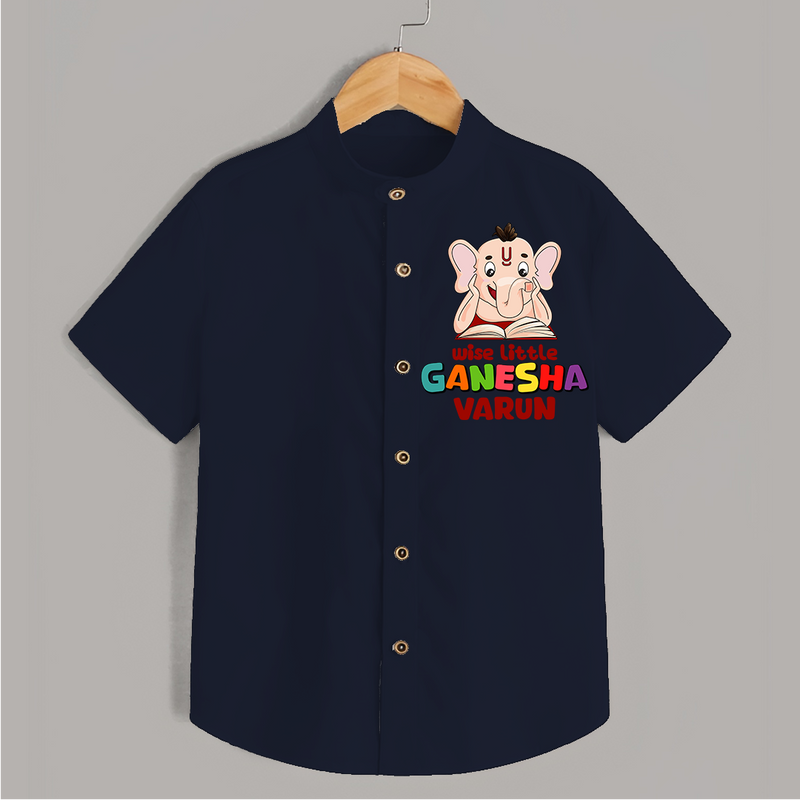 Wise Little Ganesha - Customised Shirt for Kids - NAVY BLUE - 0-6 Months Old (Chest 23")