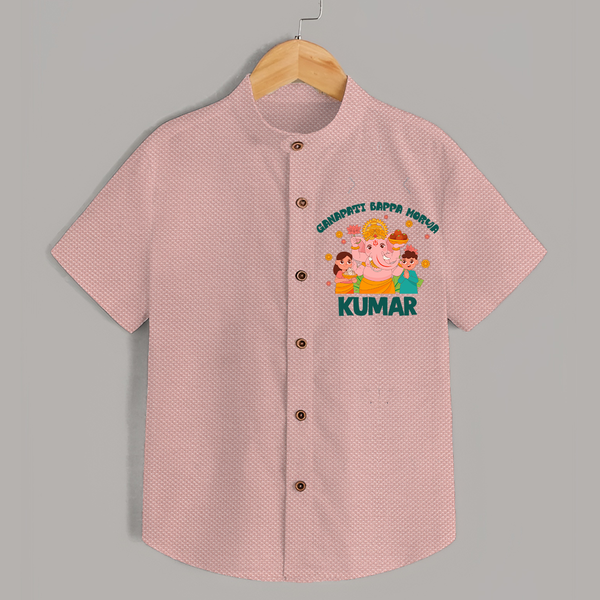 Ganapati Bappa Morya Shirt | Personalized Baby Shirt for Ganesh Chaturthi - PEACH - 0 - 6 Months Old (Chest 23")