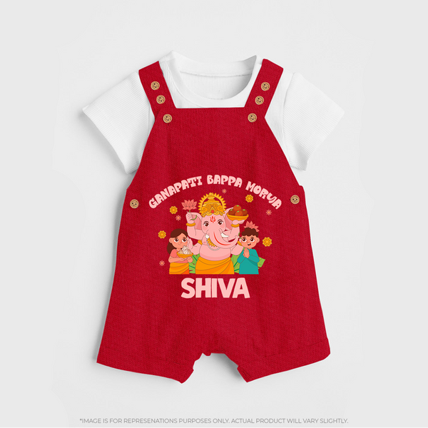 Ganapati Bappa Morya Dungaree | Personalized Baby Dungaree for Ganesh Chaturthi - RED - 0 - 5 Months Old (Chest 18")