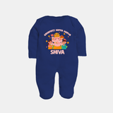 Ganapati Bappa Morya Sleep Suit | Personalized Baby Sleep Suit for Ganesh Chaturthi - NAVY BLUE - New Born (Chest 7.5")