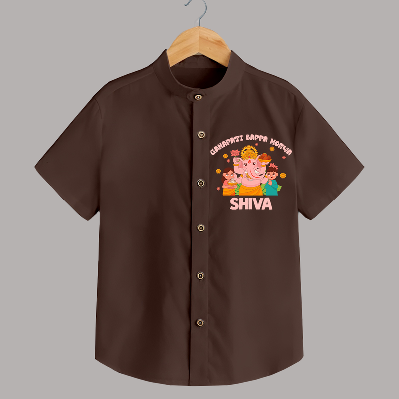 Ganapati Bappa Morya Shirt | Personalized Baby Shirt for Ganesh Chaturthi - CHOCOLATE BROWN - 0 - 6 Months Old (Chest 23")