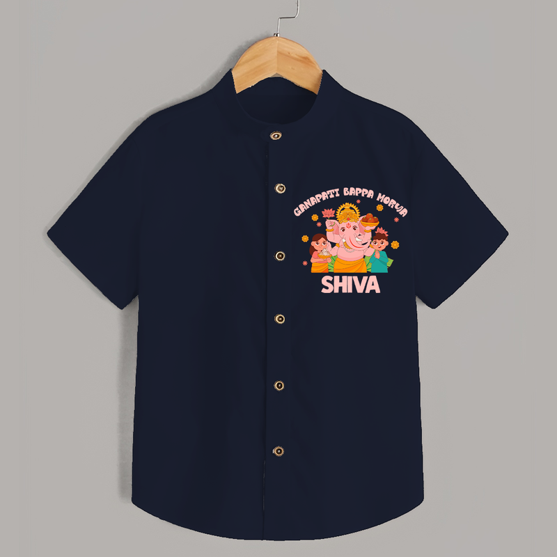 Ganapati Bappa Morya Shirt | Personalized Baby Shirt for Ganesh Chaturthi - NAVY BLUE - 0 - 6 Months Old (Chest 23")
