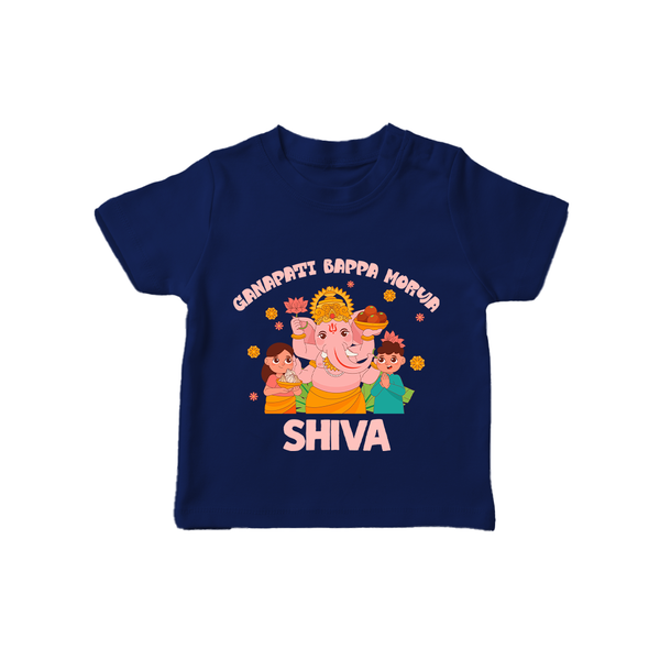 Ganapati Bappa Morya T-shirt | Personalized Baby T-shirt for Ganesh Chaturthi - NAVY BLUE - 0-5 Months Old (Chest 17")