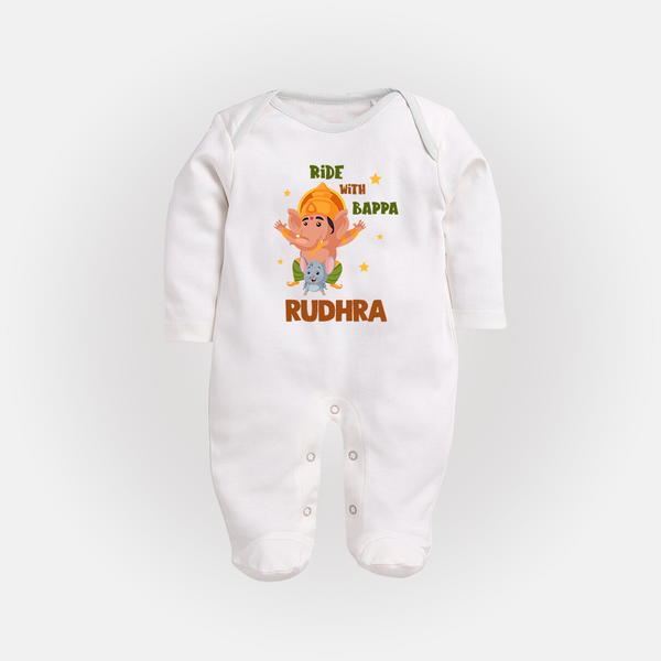 Ride With Bappa Sleep Suit | Custom Baby Sleep Suit for Ganesh's Little Rider - WHITE - New Born (Chest 7.5")