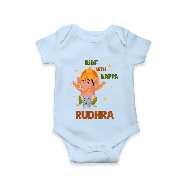 Ride With Bappa Romper / Onesie | Custom Baby Romper / Onesie for Ganesh's Little Rider - BABY BLUE - New Born (Chest 14")
