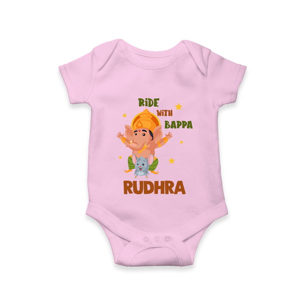 Ride With Bappa Romper / Onesie | Custom Baby Romper / Onesie for Ganesh's Little Rider - BABY PINK - New Born (Chest 14")