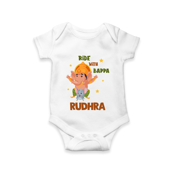 Ride With Bappa Romper / Onesie | Custom Baby Romper / Onesie for Ganesh's Little Rider - WHITE - New Born (Chest 14")