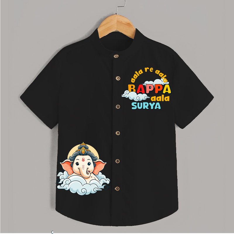 Aala Re Aala Baapa Aala - Customised Ganesh Chaturthi Shirt for Kids - BLACK - 0-6 Months Old (Chest 23")