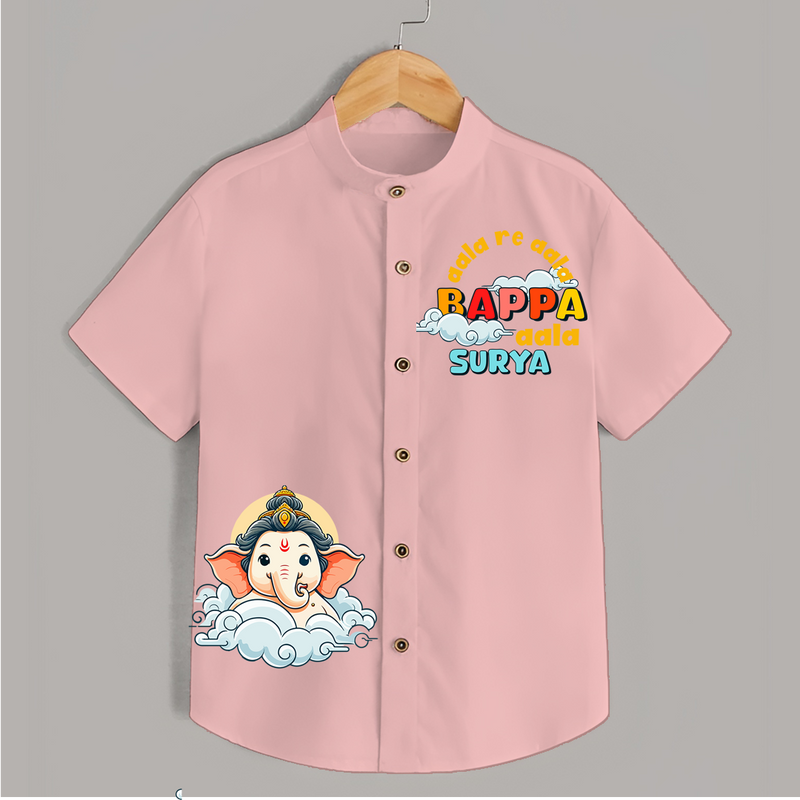 Aala Re Aala Baapa Aala - Customised Ganesh Chaturthi Shirt for Kids - PEACH - 0-6 Months Old (Chest 23")