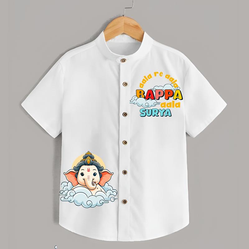 Aala Re Aala Baapa Aala - Customised Ganesh Chaturthi Shirt for Kids - WHITE - 0-6 Months Old (Chest 23")