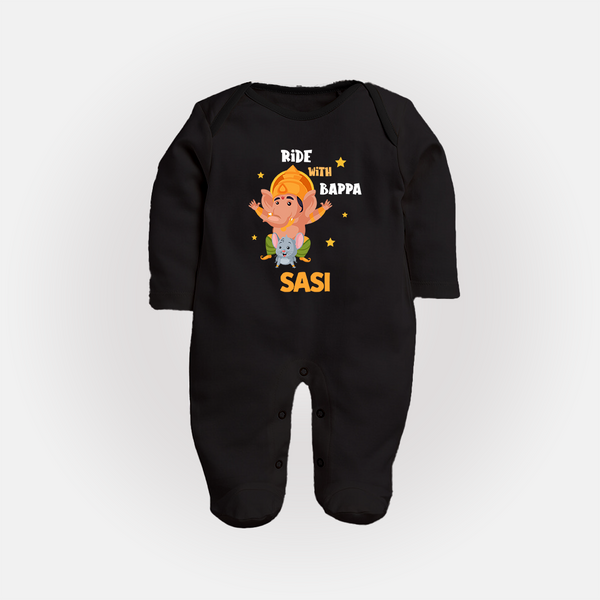 Ride With Bappa Sleep Suit | Custom Baby Sleep Suit for Ganesh's Little Rider - BLACK - New Born (Chest 7.5")