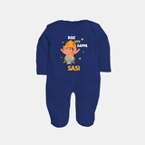 Ride With Bappa Sleep Suit | Custom Baby Sleep Suit for Ganesh's Little Rider - NAVY BLUE - New Born (Chest 7.5")