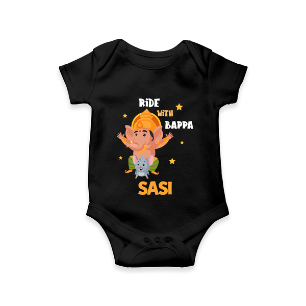 Ride With Bappa Romper / Onesie | Custom Baby Romper / Onesie for Ganesh's Little Rider - BLACK - New Born (Chest 14")