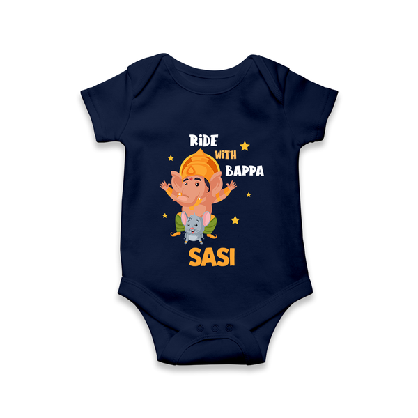 Ride With Bappa Romper / Onesie | Custom Baby Romper / Onesie for Ganesh's Little Rider - NAVY BLUE - New Born (Chest 14")