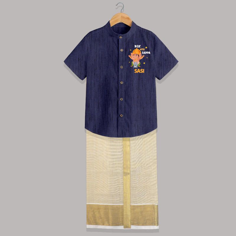 Ride With Bappa Shirt and Dhoti | Custom Baby Shirt and Dhoti for Ganesh's Little Rider - DARK BLUE - 0 - 6 Months Old (Chest-23") (Dhoti length-14")