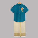 Ride With Bappa Shirt and Dhoti | Custom Baby Shirt and Dhoti for Ganesh's Little Rider - PEACOCK BLUE - 0 - 6 Months Old (Chest-23") (Dhoti length-14")