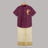 Ride With Bappa Shirt and Dhoti | Custom Baby Shirt and Dhoti for Ganesh's Little Rider - WINE - 0 - 6 Months Old (Chest-23") (Dhoti length-14")