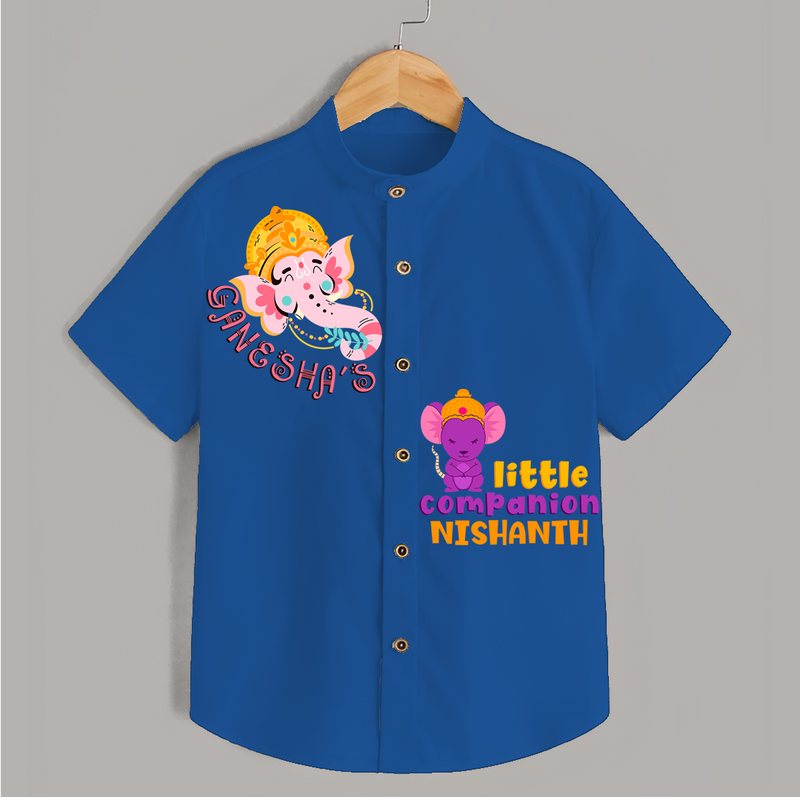 Ganesha's Little Companion - Customised Shirt for Kids - COBALT BLUE - 0-6 Months Old (Chest 23")