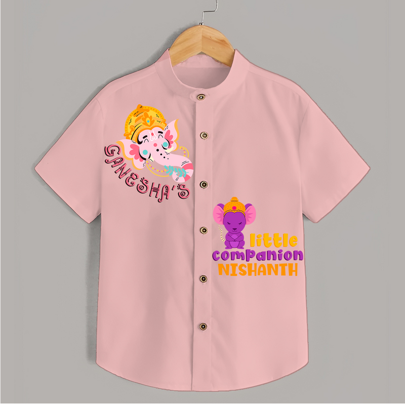 Ganesha's Little Companion - Customised Shirt for Kids - PEACH - 0-6 Months Old (Chest 23")