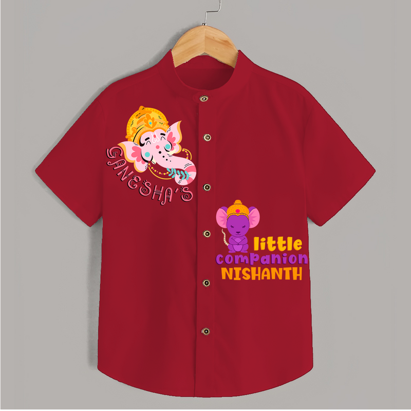 Ganesha's Little Companion - Customised Shirt for Kids - RED - 0-6 Months Old (Chest 23")