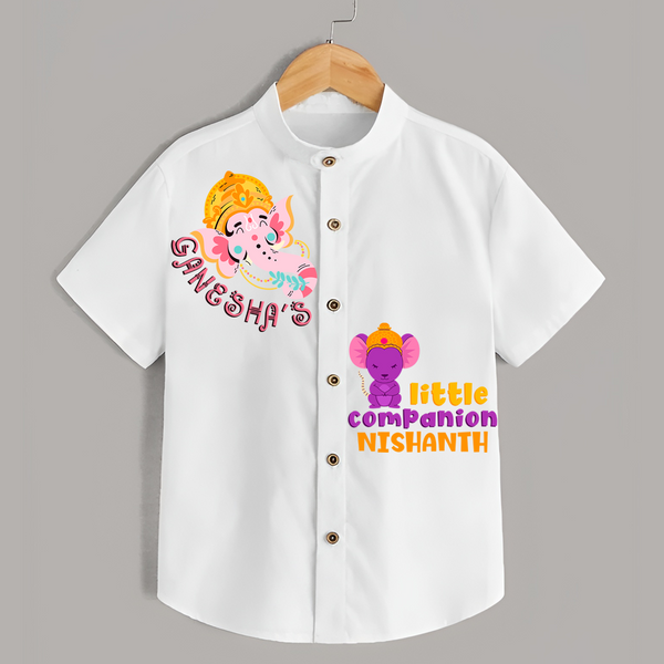 Ganesha's Little Companion - Customised Shirt for Kids - WHITE - 0-6 Months Old (Chest 23")