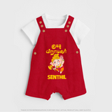 Kutty Vinaiyagar Dungaree | Personalized Baby Dungaree for Little Ganesha Fans - RED - 0 - 5 Months Old (Chest 18")