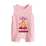 Happy Ganesh Chaturthi Romper Suit | Custom Baby Romper Suit for the Festival of Ganesh - BABY PINK - 0 - 5 Months Old (Chest 18")