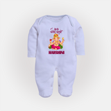 Happy Ganesh Chaturthi Sleep Suit | Custom Baby Sleep Suit for the Festival of Ganesh - BABY BLUE - New Born (Chest 7.5")