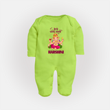 Happy Ganesh Chaturthi Sleep Suit | Custom Baby Sleep Suit for the Festival of Ganesh - LIME GREEN - New Born (Chest 7.5")