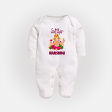 Happy Ganesh Chaturthi Sleep Suit | Custom Baby Sleep Suit for the Festival of Ganesh - WHITE - New Born (Chest 7.5")