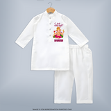 Happy Ganesh Chaturthi kurta Set | Custom Baby kurta Set for the Festival of Ganesh - WHITE - 3 - 6 Months Old (Chest 24", Kurta Length 14'', Waist 19", Pant Length 14")