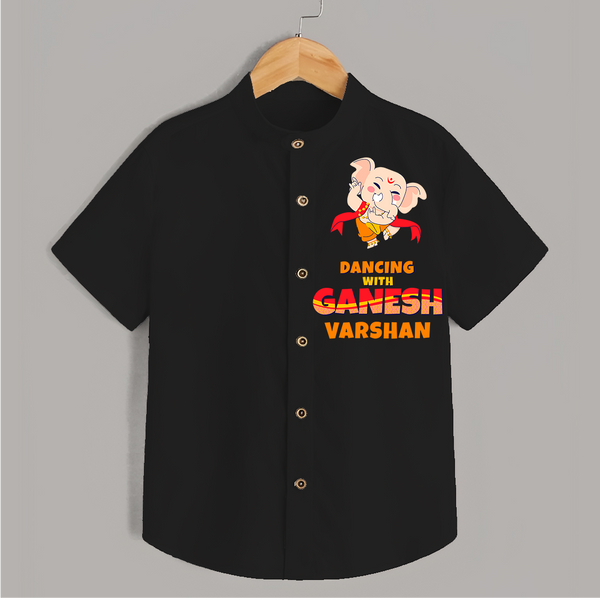 Dancing With Ganesha - Customised Shirt for Kids - BLACK - 0-6 Months Old (Chest 23")