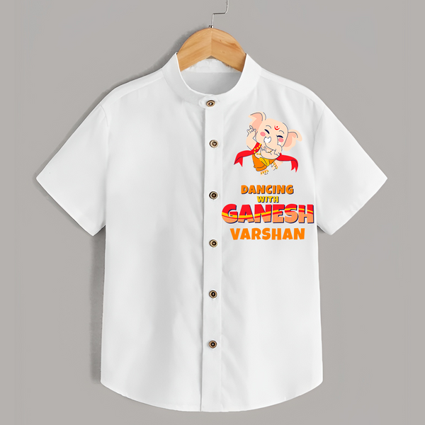 Dancing With Ganesha - Customised Shirt for Kids - WHITE - 0-6 Months Old (Chest 23")