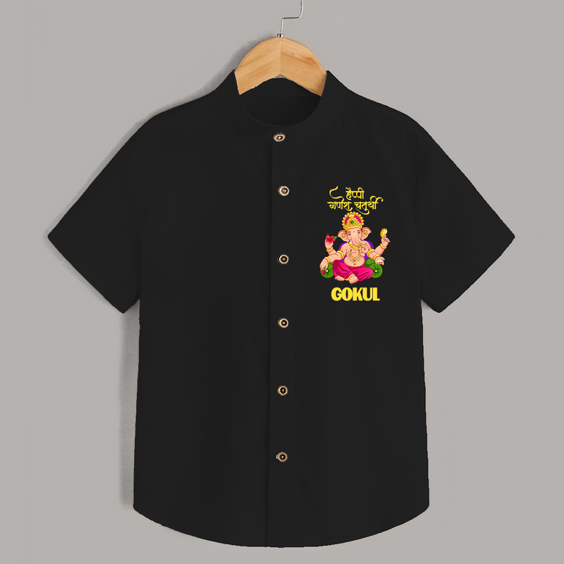 Happy Ganesh Chaturthi Shirt | Custom Baby Shirt for the Festival of Ganesh - BLACK - 0 - 6 Months Old (Chest 23")