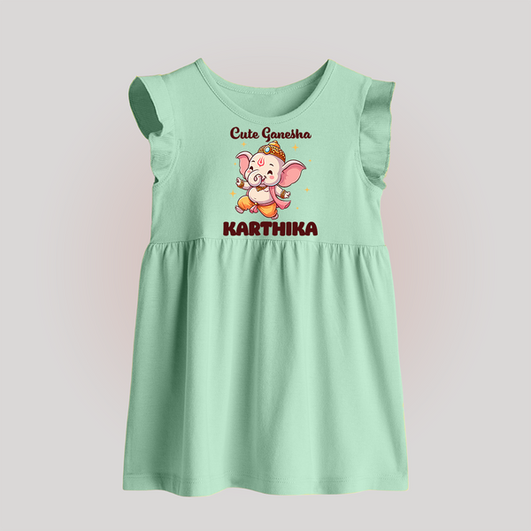 Cute Ganesha Baby Frock | Personalized Baby Frock for Your Little Ganesha - MINT GREEN - 0 - 3 Months Old (Chest 17")