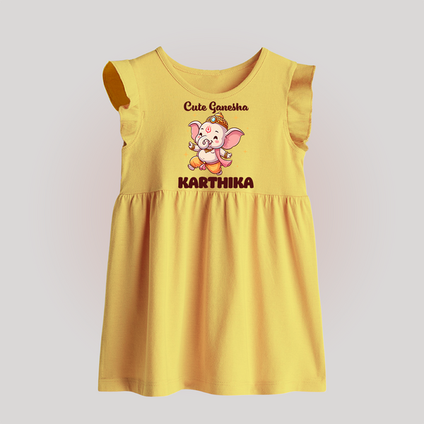 Cute Ganesha Baby Frock | Personalized Baby Frock for Your Little Ganesha - PASTEL YELLOW - 0 - 3 Months Old (Chest 17")