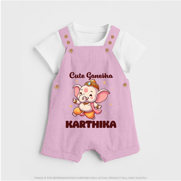 Cute Ganesha Dungaree | Personalized Baby Dungaree for Your Little Ganesha - BABY PINK - 0 - 5 Months Old (Chest 18")