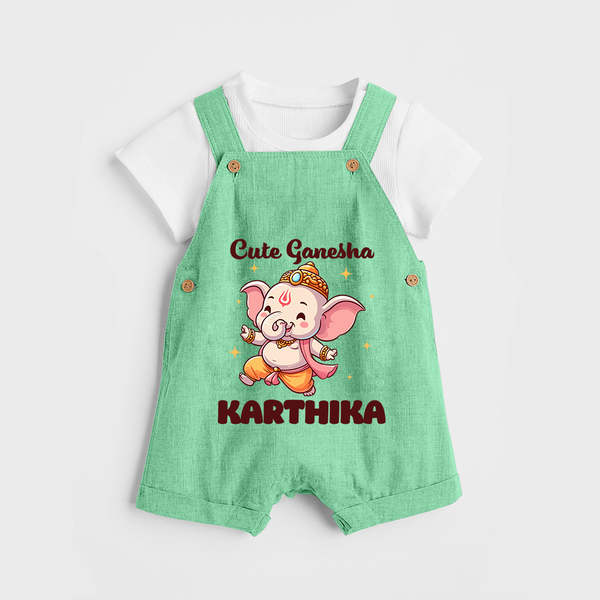 Cute Ganesha Dungaree | Personalized Baby Dungaree for Your Little Ganesha - GREEN - 0 - 5 Months Old (Chest 18")