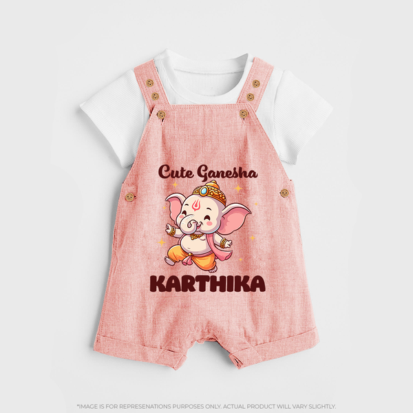 Cute Ganesha Dungaree | Personalized Baby Dungaree for Your Little Ganesha - PEACH - 0 - 5 Months Old (Chest 18")